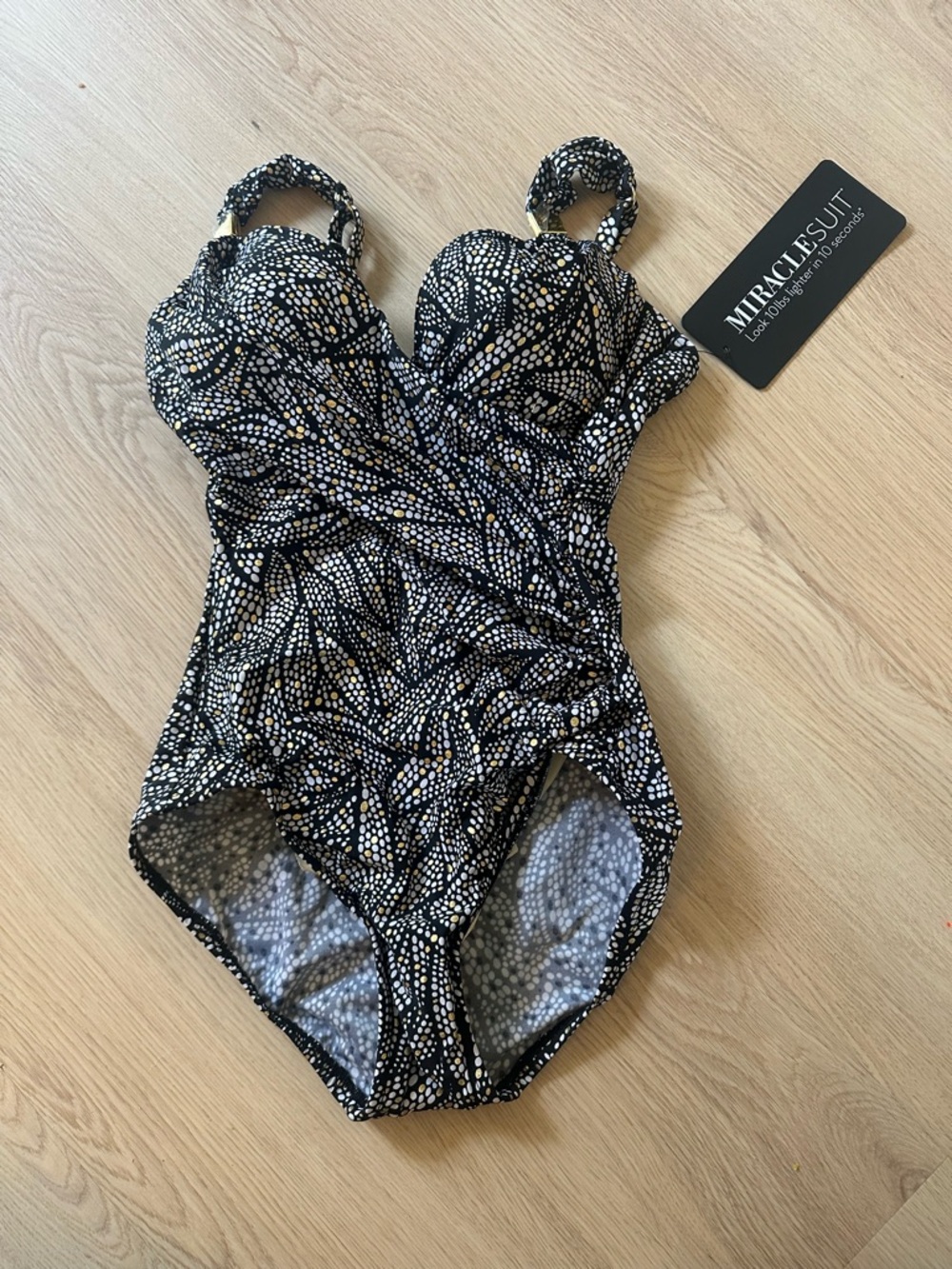 Miraclesuit Black Swim One-Piece with White & Gold Dot Print